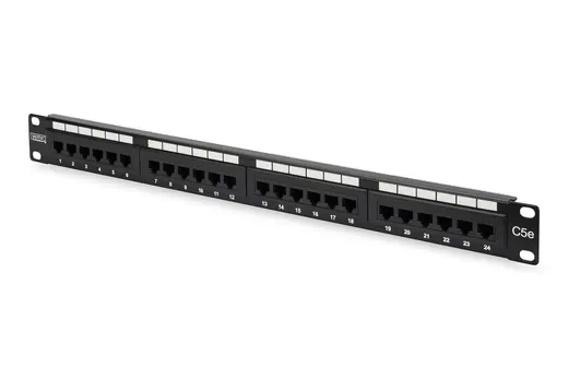 DIGITUS DN-91524U 19 Inch 24 Port Cat-5E UTP Patch Panel, 50 µ (Mikron), Altın Kontak, Zırhsız
