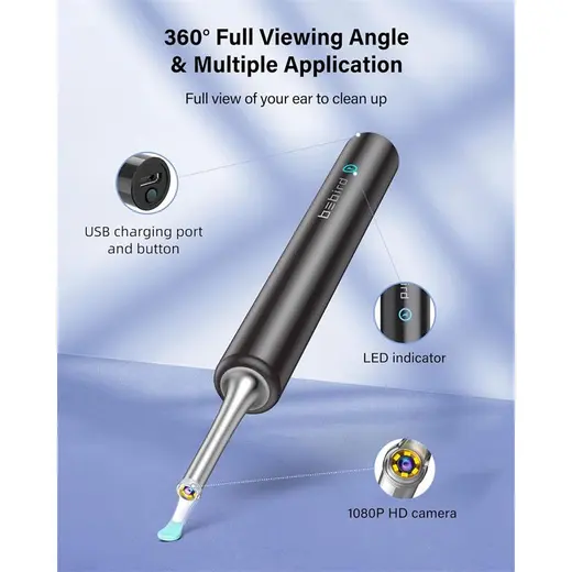 BEBIRD T5 3MP KAMERA 3.5MM LENS ŞARJLI WIFI GÖRÜNTÜLÜ KULAK TEMİZLEYİCİ SİYAH RENK görseli 3
