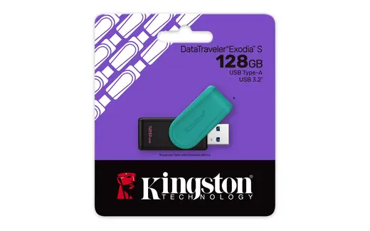 Kingston DTXS-128GB 128GB Portable USB 3.2 Gen1 DataTraveler ExodiaS (Black-Turquoise) Flash Bellek alternatif görünüm