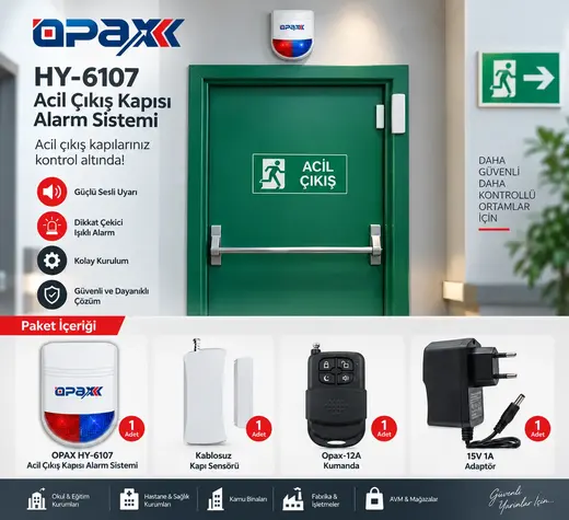 OPAX HY-6107-ARD2005 Kablosuz Acil Çıkış Kapısı Alarm Sistemi Seti alternatif görünüm