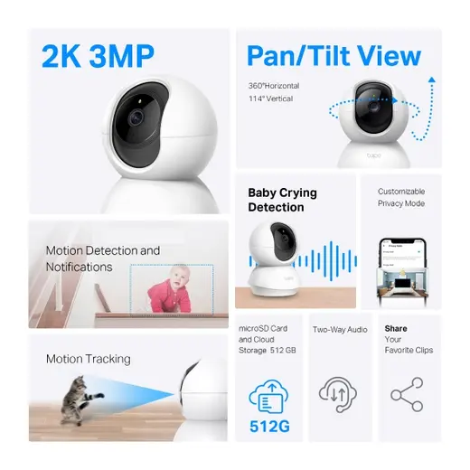 TP-LINK 3MP TAPO C210 Akıllı Güvenlik Bebek Kamerası Wlan (Kablosuz) görseli 5