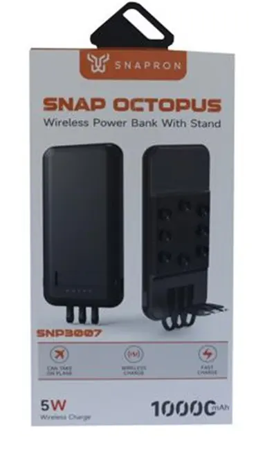 SnapMax SNP-3007 10.000 mah Siyah Vantuzlu Kablosuz ve 3in1 Kablolu Powerbank alternatif görünüm