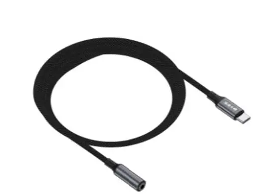 S-link Armor FC-01 15cm Type-C to F AUX Örgülü Metal Başlıklı Siyah Ses Kablosu