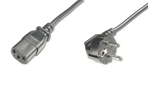 DIGITUS AK-440100-025-S Güç Kablosu, C13 dişi - CEE 7/7 (Tip-F) erkek 90 derece, 2.5 metre, H05VV-F3G 1.0qmm, siyah renk