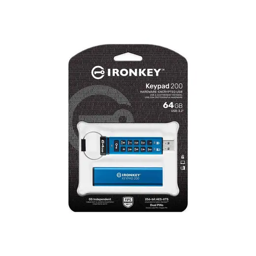 Kingston IKKP200-64GB 64GB IronKey Keypad 200, FIPS 140-3 Lvl 3 (Pending) Flash Bellek alternatif görünüm