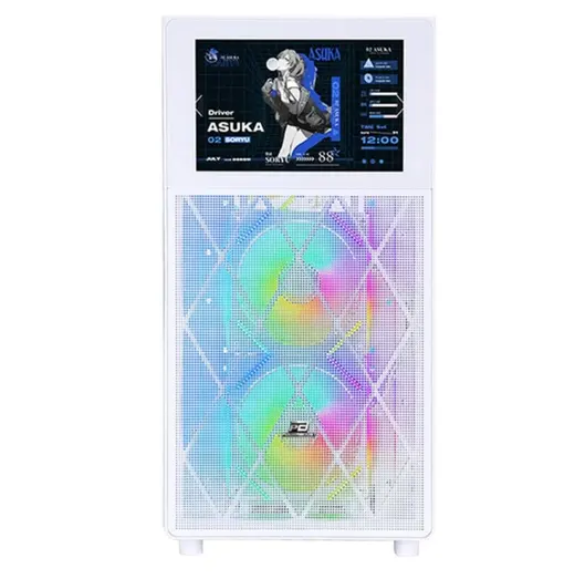 POWERBOOST PB-P4367BW 3-RGB Fanlı LCD Ekranlı Gaming Mid-Tower PC Kasası Beyaz görseli 1