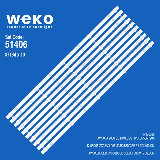 WKSET-6406 37134X10 KJ58D05-ZC22AG-06E 303KJ580036E 10 ADET LED BAR