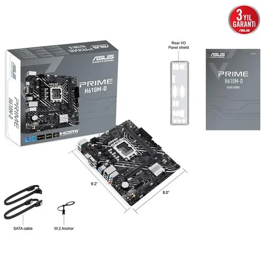 ASUS PRIME H610M-D DDR5 HDMI PCIE 4.0 1700p mATX görseli 1