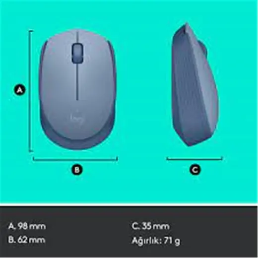 Logitech 910-006866 M171 Kablosuz Mavi Gri Mouse alternatif görünüm