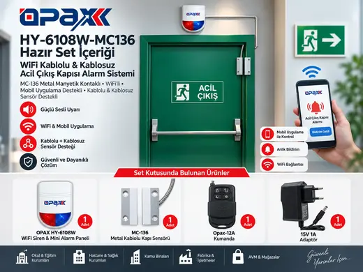 OPAX HY-6108W-MC136 WiFi Kablolu & Kablosuz Acil Çıkış Kapısı Alarm Sistemi alternatif görünüm