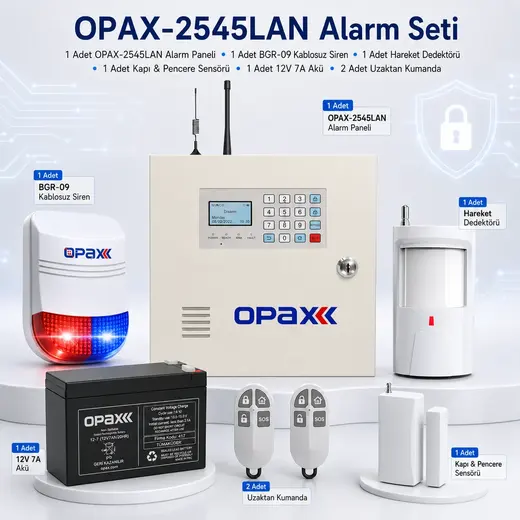 OPAX-2545LAN BGR-09 Kablosuz Sirenli Akülü LAN/PSTN Kablolu/Kablosuz Ev ve İşyeri Alarm Seti alternatif görünüm