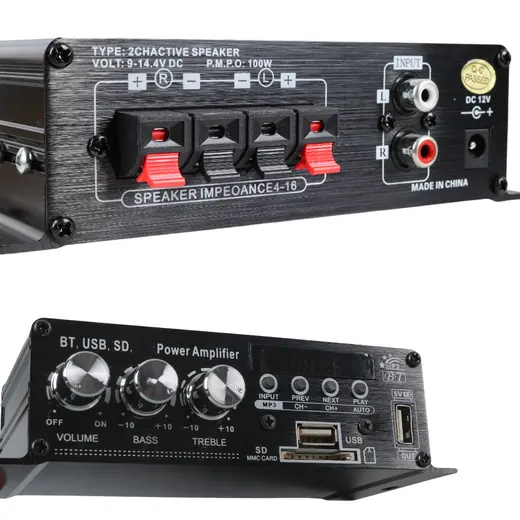 MAGICVOICE YW-406L 12 VOLT 100 WATT MOTOSİKLET BLUETOOTH AMFİ USB/SD 2 KANAL PAZARCI - ANFİ (154X80X42MM) görseli 3