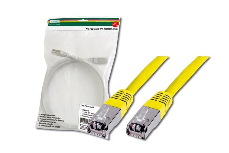 DIGITUS DK-1521-050/Y Patch Kablo, F-UTP, CAT. 5E, 5 metre, AWG 26/7, Sarı Renk, 3P sertifikalı