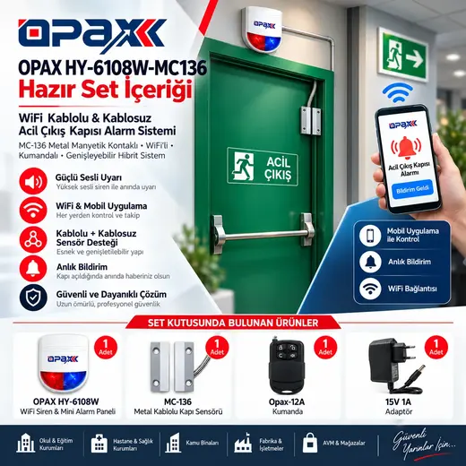 OPAX HY-6108W-MC136 WiFi Kablolu & Kablosuz Acil Çıkış Kapısı Alarm Sistemi görseli 3