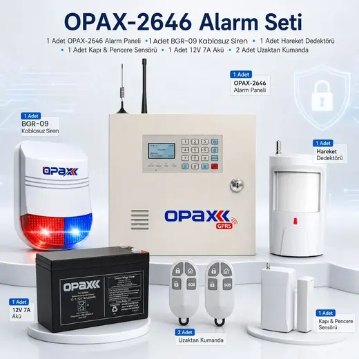 OPAX-2646 BGR-09 Kablosuz Sirenli Akülü GPRS/GSM Ev ve İşyeri Alarm Seti alternatif görünüm