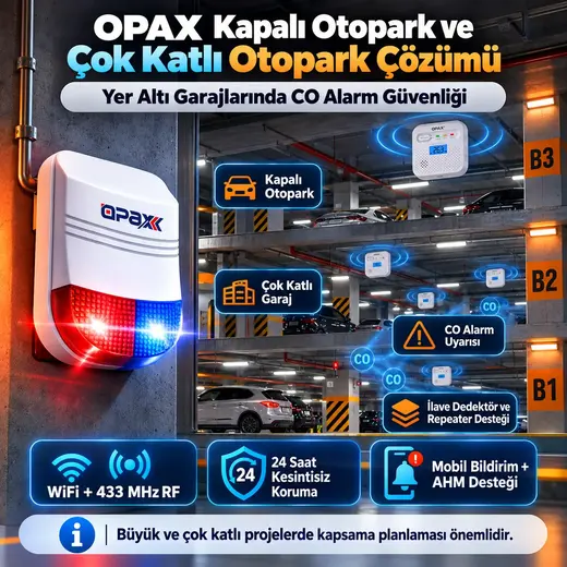 OPAX CO-13RFWF WiFi + RF Kablosuz Karbonmonoksit Alarm Sistemi görseli 4