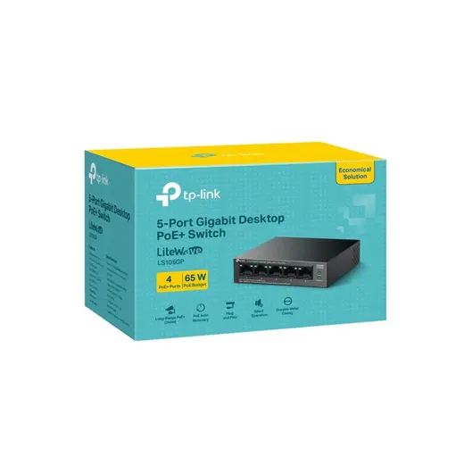 TP-LINK LS105GP 4 PORT GIGABIT + 1 PORT RJ45 UPLINK POE 65W 250 METRE POE MESAFE METAL KASA SWITCH görseli 1