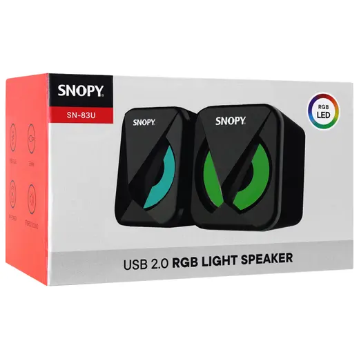 Snopy SN-83U 2.0 Mini Led Işıklı 2Wx2CH Siyah USB Gaming Speaker Hoparlör alternatif görünüm