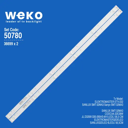 WKSET-5780 36699X2 JL.D32061330-269AS-M 6 LEDLİ 56,5 CM 3V 2 ADET LED BAR