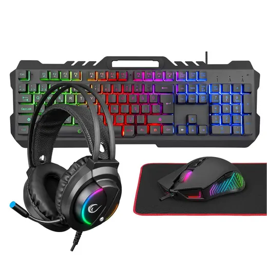 Rampage FITMENT KM-GX7 Gökkuşağı Siyah USB Gaming Combo Mouse+ Mousepad+ Kulaklık Q Gaming Klavye