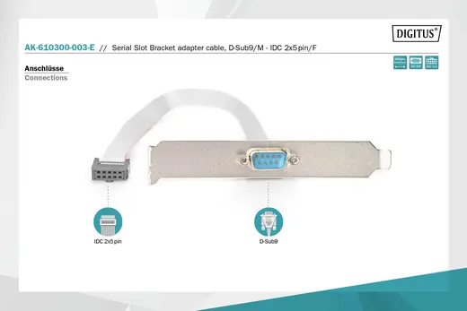 DIGITUS AK-610300-003-E Seri yuva braket kablosu, D-Sub9 - IDC 2x5pin St/Bu, 0,25 m, seri, DTK, bej renk görseli 3