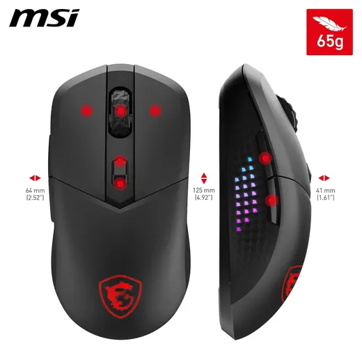MSI VERSA 300 ELITE W 26000 DPI RGB 2.4GHz Bluetooth 5.3 Kablosuz Gaming Mouse görseli 1