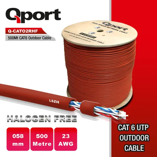 QPORT 500M CAT6 OUTDOOR LSZH TURUNCU 23AWG 0.58MM HALOGEN FREE KABLO(Q-CATO2RHF) görseli 3