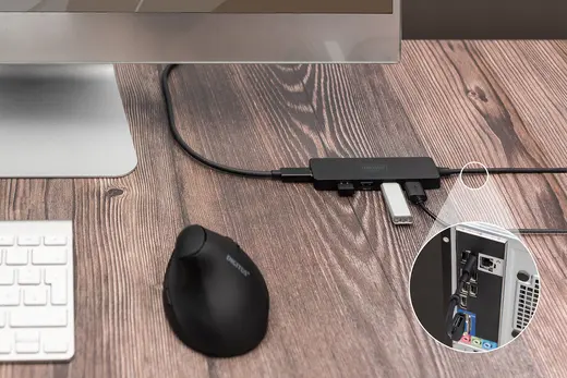 DIGITUS DA-70236 4-Port USB 3.0 Hub, İnce Tip, USB-C Adaptörlü, 5Gbps, 1,2 metre kablo dahil alternatif görünüm