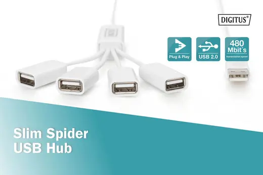 DIGITUS DA-70216 4 Port USB 2.0 Hub, kablo formunda çok kollu, plastik alternatif görünüm