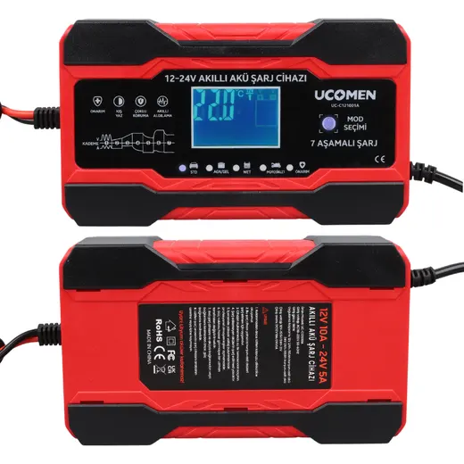 UCOMEN UC-C121001A KIRMIZI 12/24 VOLT MAX 10 AMPER LED GÖSTERGELİ AKÜ ŞARJ CİHAZI alternatif görünüm