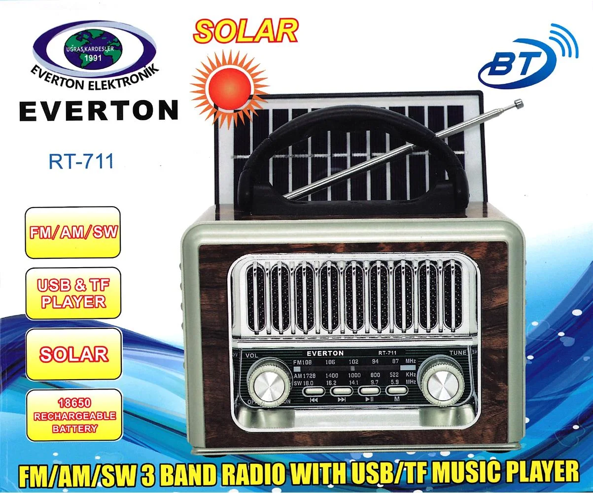 Everton Rt-711-Usb-Tf-Am-Fm-Sw-Tws-Usb Güneş Enerjili Nostaljik Radyo