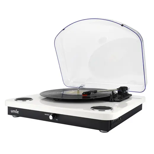 UMİE Bemol Beyaz Piano Kaplama 10W BT İN, BT OUT, RCA, USB Özellikli Nostaljik Pikap