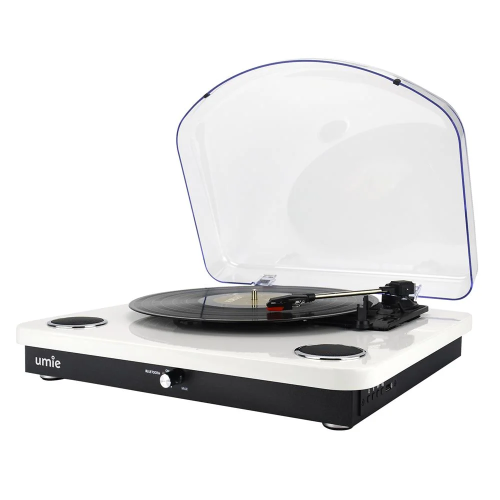 UMİE Bemol Beyaz Piano Kaplama 10W BT İN, BT OUT, RCA, USB Özellikli Nostaljik Pikap