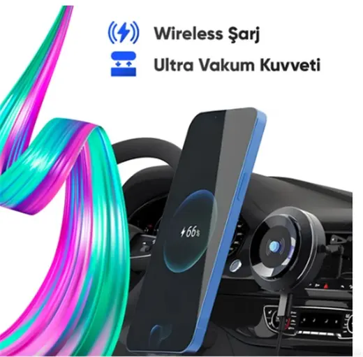 Enkado Otomatik Vakumlu Kablosuz Şarjlı Araç İçi Telefon Tutucu alternatif görünüm