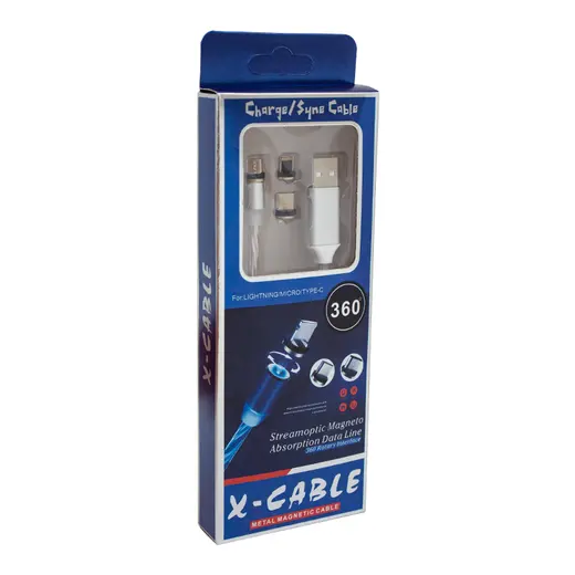 POWERMASTER IŞIKLI TELEFON ŞARJ KABLOSU ÜÇ UÇLU MANYETİK görseli 3