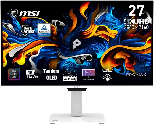 MSI 27" OLED PRO MAX 271UPXW12G 0.03MS 120HZ HDMI-DP Pivot Kurumsal Monitör 3840x160 Beyaz görseli 1