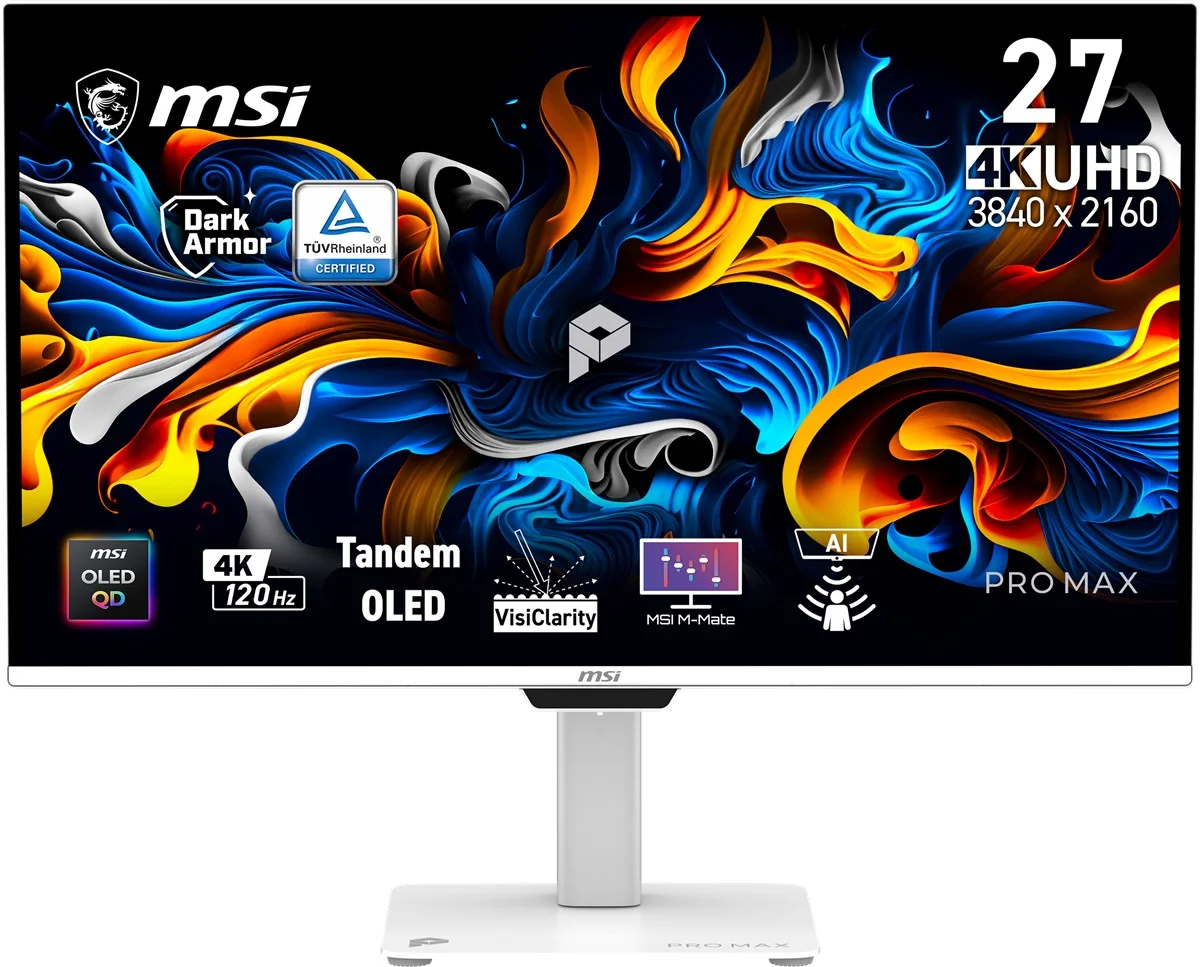 MSI 27" OLED PRO MAX 271UPXW12G 0.03MS 120HZ HDMI-DP Pivot Kurumsal Monitör 3840x160 Beyaz