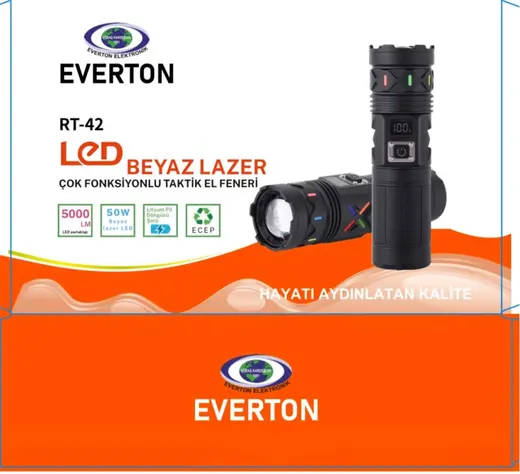 Everton RT-42 Metal Fener 5000lümen 50w Led Gösterge Şarjlı alternatif görünüm