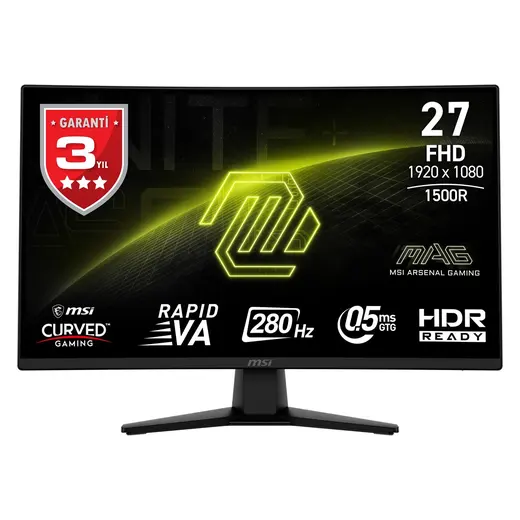 MSI 27" RAPID VA MAG 274CXF 0.5MS 280HZ HDMI-DP Kavisli Gaming Monitör 1920x1080 görseli 6