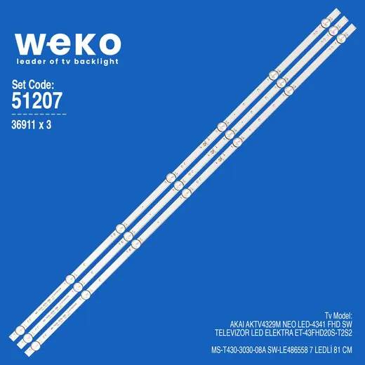 WKSET-6207 36911X3 MS-T430-3030-08A SW-LE486558 3 ADET LED BAR