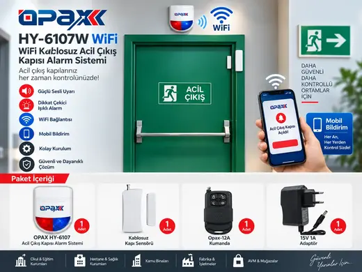 Opax HY-6107W WİFİ Kablosuz Acil Çıkış Kapısı Alarm Sistemi alternatif görünüm