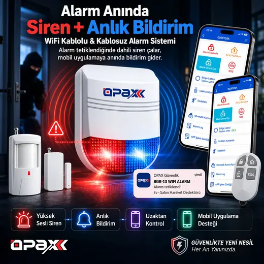 OPAX BGR-13 WiFi Kablolu & Kablosuz Alarm Sistemi – 96 Kablosuz Bölge, 1 Yıl Ücretsiz AHM görseli 6