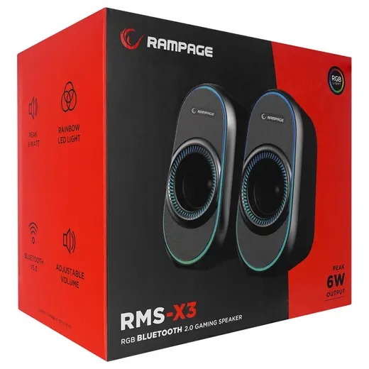 Rampage RMS-X3 2.0 6W Bluetooth Özellikli Siyah Multimedia RGB Işıklı Gaming USB Speaker alternatif görünüm