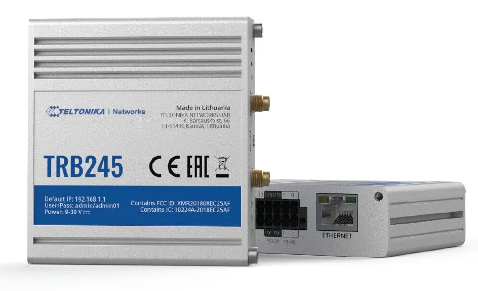 TELTONIKA TE-TRB245 4G (LTE) Endüstriyel Gateway - Cat 4 (150/50 Mbps) - 2x SIM kart yuvası, 1x Radyo