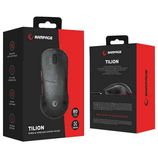 Rampage Tilion Kablosuz Siyah 24000 DPI 3311 Sensor Şarjlı Gaming Oyuncu Mouse alternatif görünüm