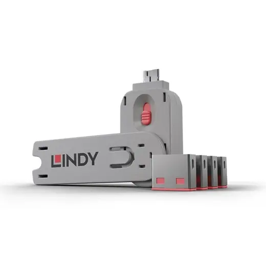 LINDY LIN-40450 USB 4 adet Port Kilidi, Pembe Renk USB Port Blocker - Pack of 4, Colour Code: Pink