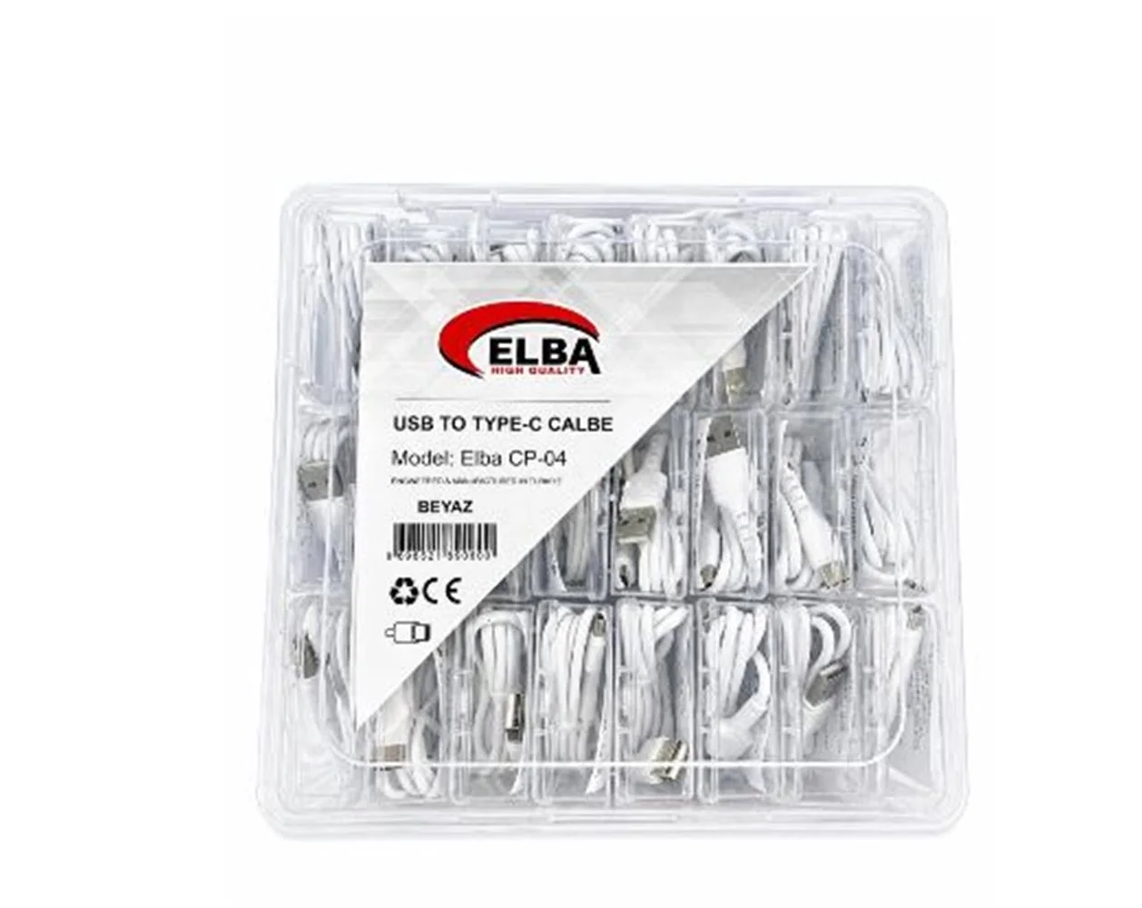 Elba CP-04 Şeffaf Kutulu Usb To Type-c 24lü Beyaz Şarj Kablosu