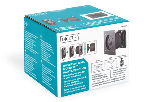 DIGITUS DA-90307 Ekran Taşıyabilen Askı Aparatı, Maksimum 81 cm, 32 inç Ekran, 45ø Derece Sağa Sola görseli 6