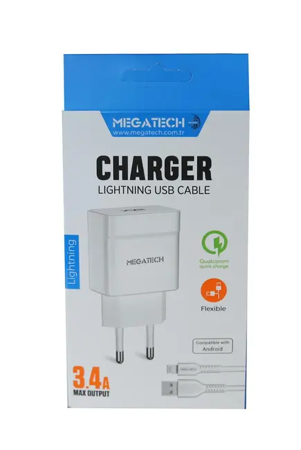 Megatech CC-03 (MT-Cl34) 3.4A Lightning Usb Kablo + Ev Şarj Adaptörü Hızlı Şarj alternatif görünüm