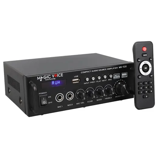 MAGICVOICE MV-520 30W USB/SD/UK BLUETOOTH EKO-2 MİK.TDA 7377 Lİ *2 GİRİŞ UKLI 220/12V TRAFOSUZ ANFİ alternatif görünüm